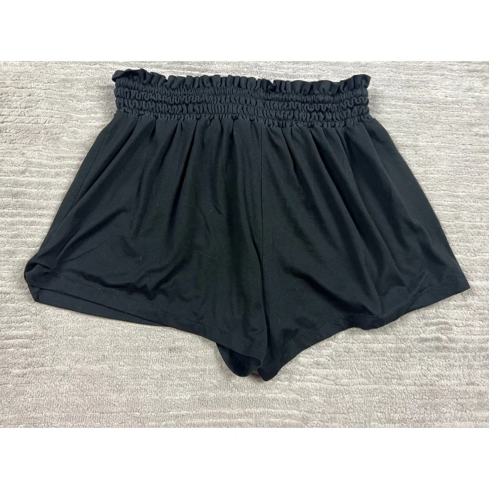 Hot Kiss Shorts Womens Medium Black Paperbag Smocked Waist Tassel Lounge Casual‎